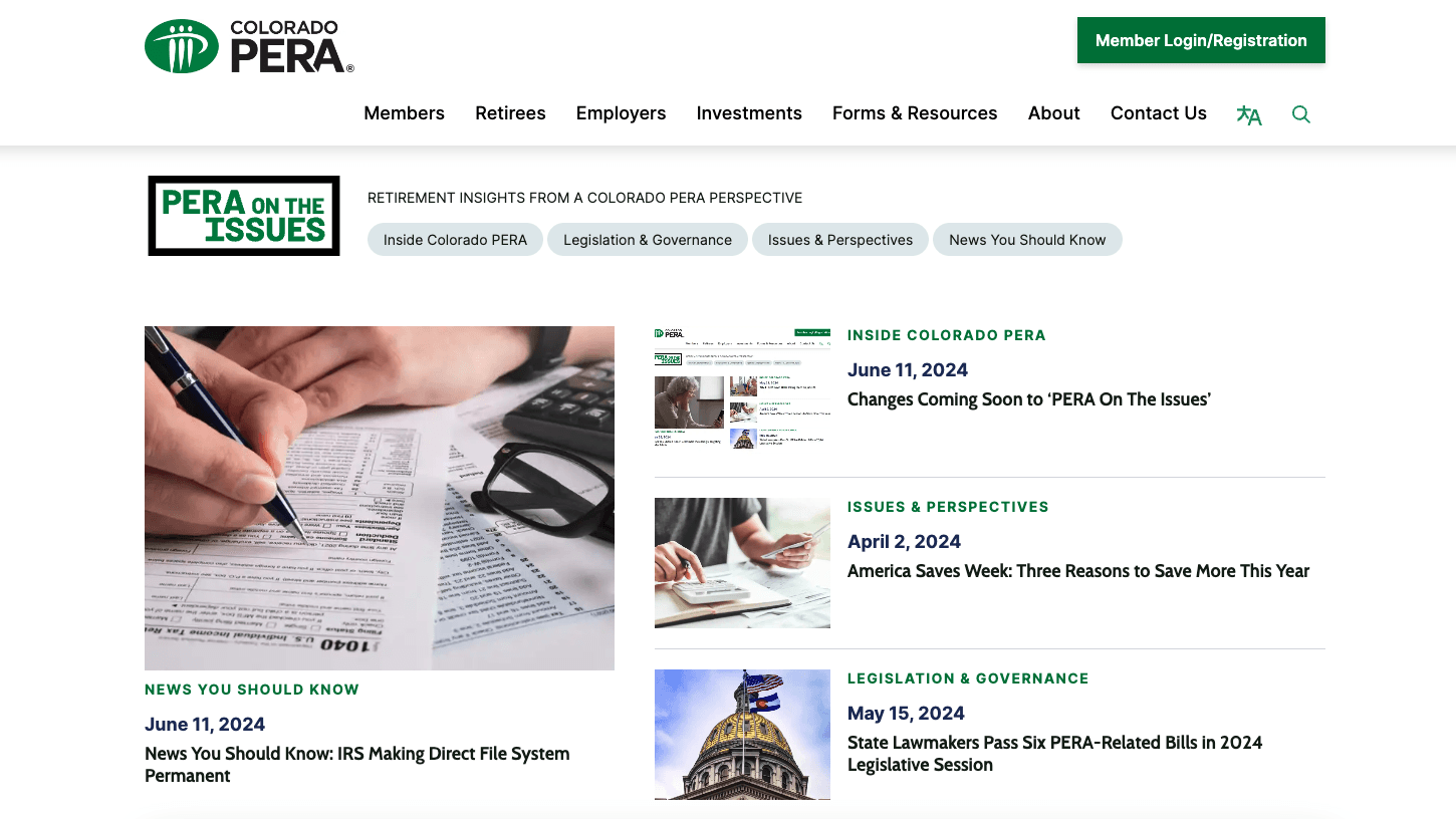 A screenshot of the new PERA On The Issues